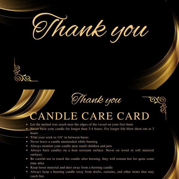 Printed Black & Gold Candle Care Cards | 50