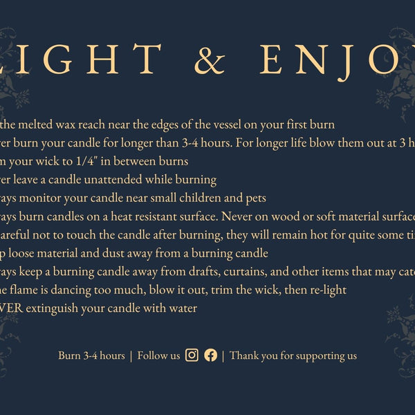 Printed Ornate Blue Candle Care Cards | 50