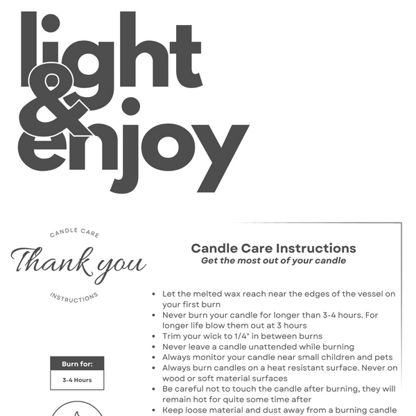 Printed White Candle Care Cards | 50