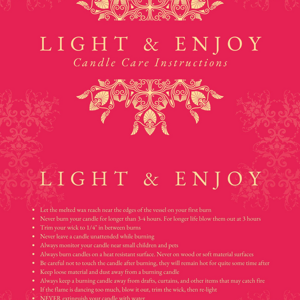 Printed Ornate Pink Candle Care Cards | 50