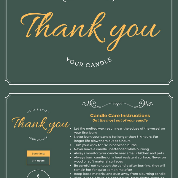 Printed Green & Yellow Candle Care Cards | 50