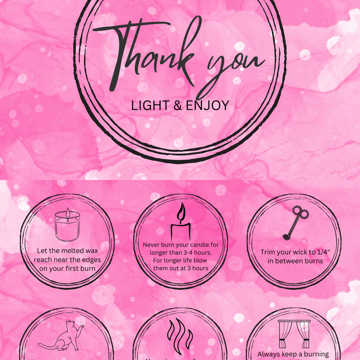 Printed Pink Candle Care Cards | 50
