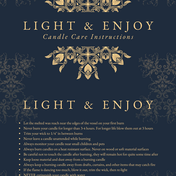 Printed Ornate Blue Candle Care Cards | 50