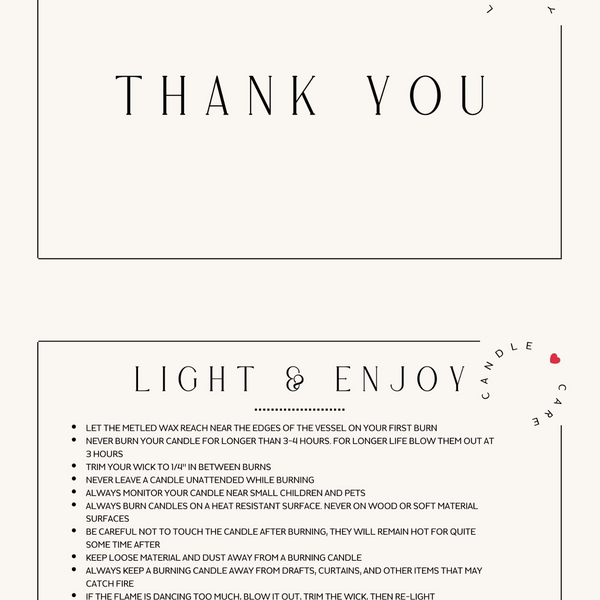 Printed Minimal White Candle Care Cards | 50