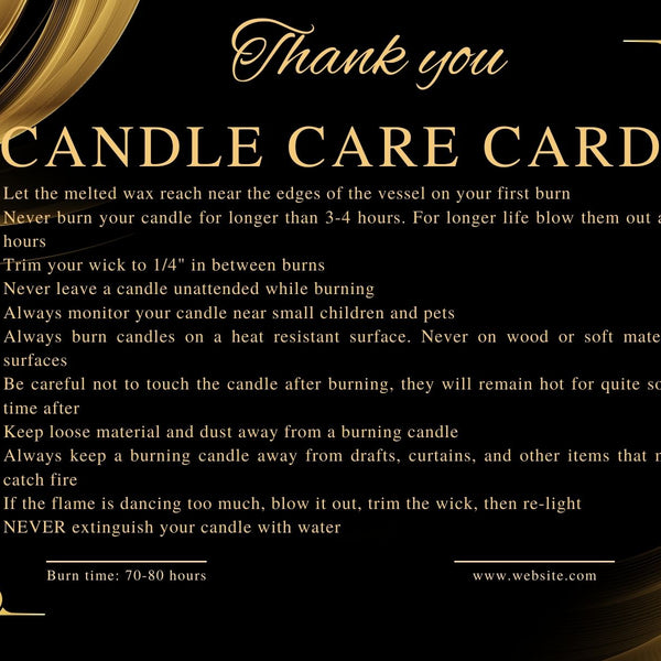 Printed Black & Gold Candle Care Cards | 50
