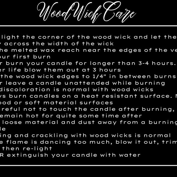 Printed Black and white wood wick Care Cards | 50