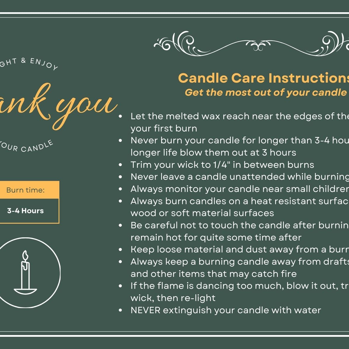 Printed Green & Yellow Candle Care Cards | 50