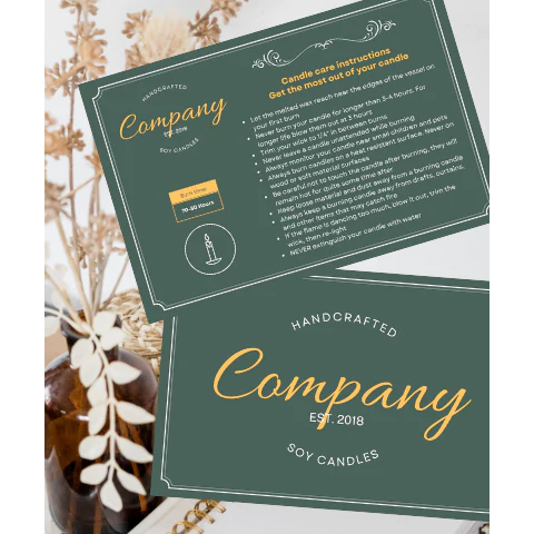 Digital Candle Care Cards | Green scroll