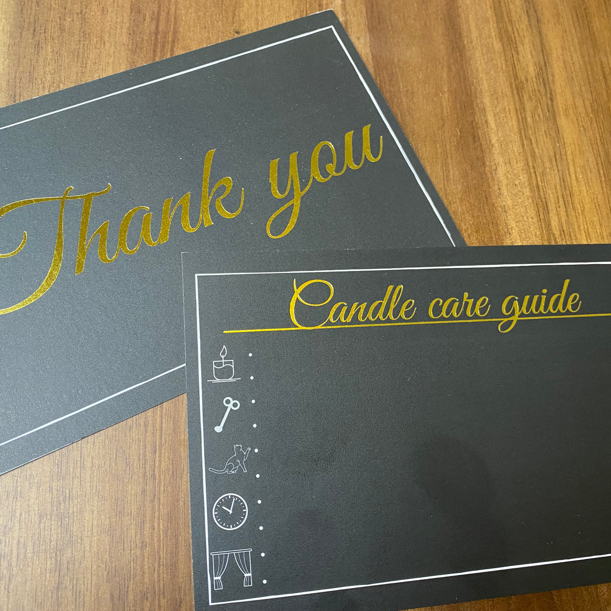 Printed Gold Foil Blank Candle Care Cards | 50