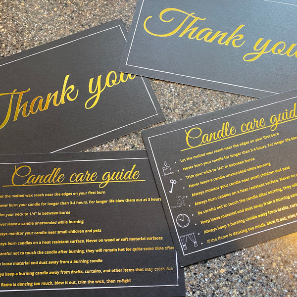 Printed Gold Foil Candle Care Cards | 50